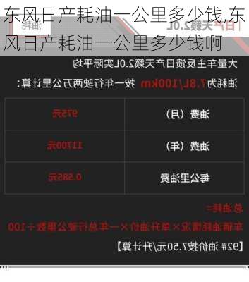 东风日产耗油一公里多少钱,东风日产耗油一公里多少钱啊