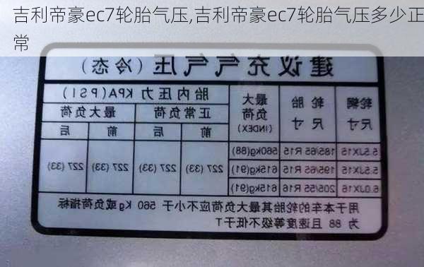 吉利帝豪ec7轮胎气压,吉利帝豪ec7轮胎气压多少正常