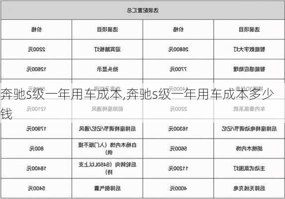 奔驰s级一年用车成本,奔驰s级一年用车成本多少钱