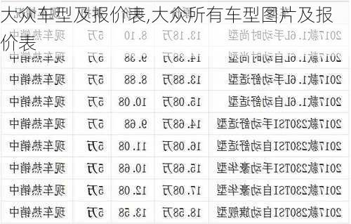 大众车型及报价表,大众所有车型图片及报价表