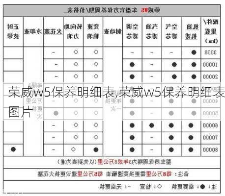 荣威w5保养明细表,荣威w5保养明细表图片