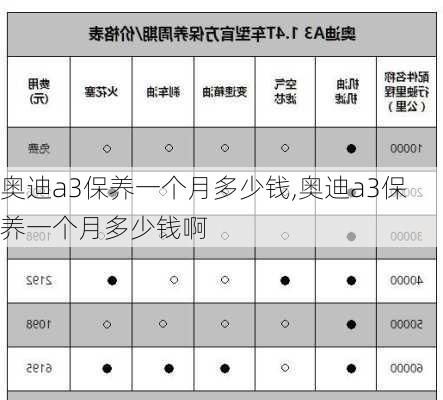 奥迪a3保养一个月多少钱,奥迪a3保养一个月多少钱啊