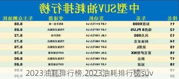 2023油耗排行榜,2023油耗排行榜suv