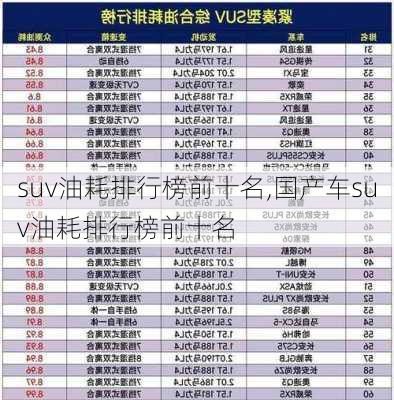 suv油耗排行榜前十名,国产车suv油耗排行榜前十名