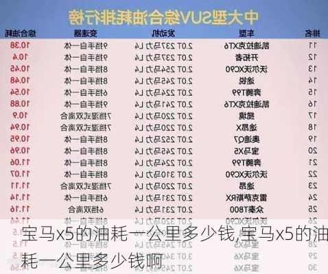 宝马x5的油耗一公里多少钱,宝马x5的油耗一公里多少钱啊