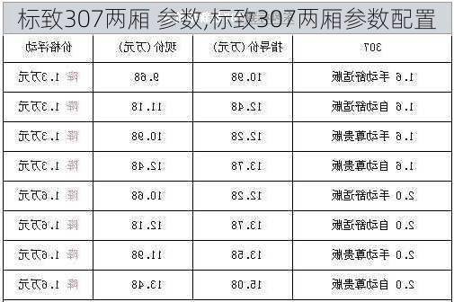 标致307两厢 参数,标致307两厢参数配置