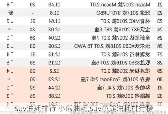 suv油耗排行 小熊油耗,suv小熊油耗排行榜