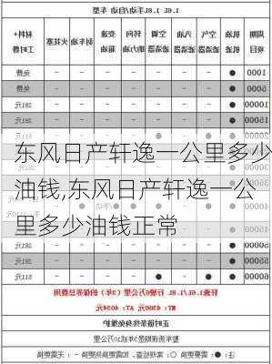 东风日产轩逸一公里多少油钱,东风日产轩逸一公里多少油钱正常