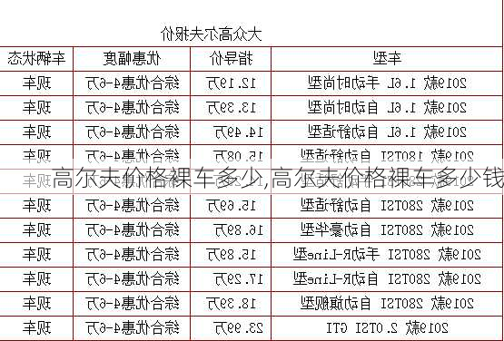 高尔夫价格裸车多少,高尔夫价格裸车多少钱