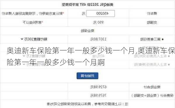 奥迪新车保险第一年一般多少钱一个月,奥迪新车保险第一年一般多少钱一个月啊