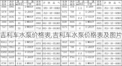 吉利车水泵价格表,吉利车水泵价格表及图片