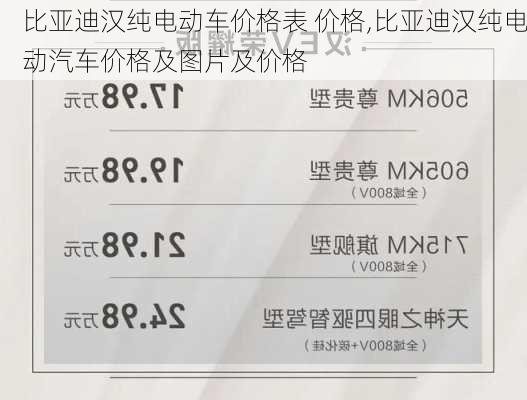 比亚迪汉纯电动车价格表 价格,比亚迪汉纯电动汽车价格及图片及价格