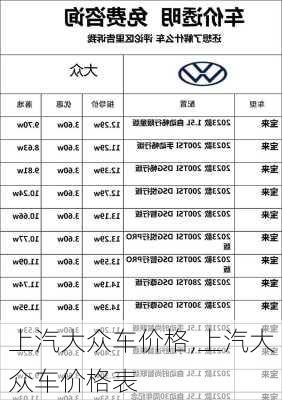 上汽大众车价格,上汽大众车价格表