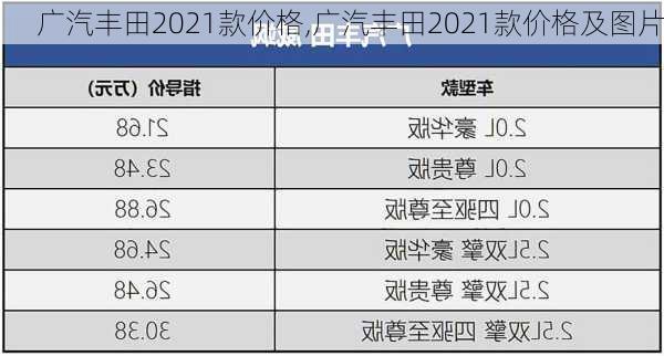 广汽丰田2021款价格,广汽丰田2021款价格及图片